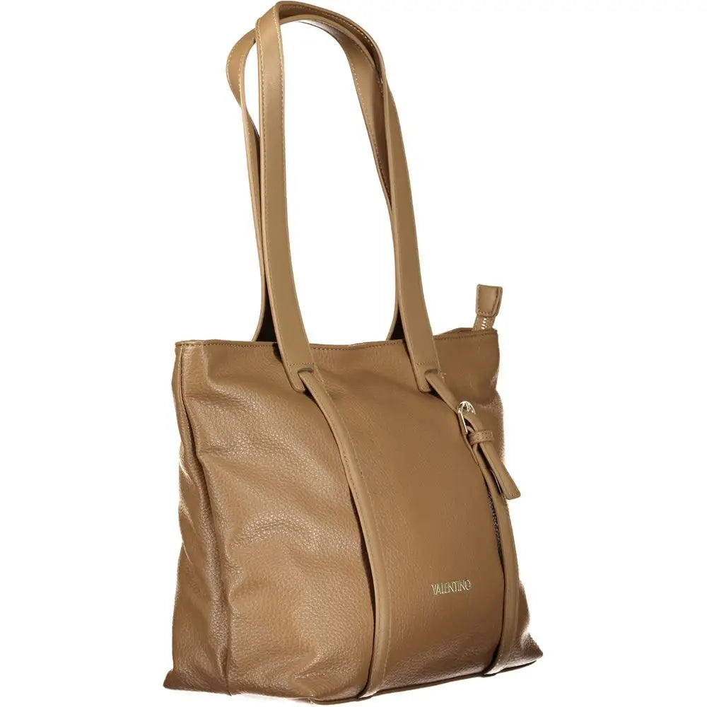 Mario Valentino Marrone Poliuretano tan leather tote bag with gold embroidered logo