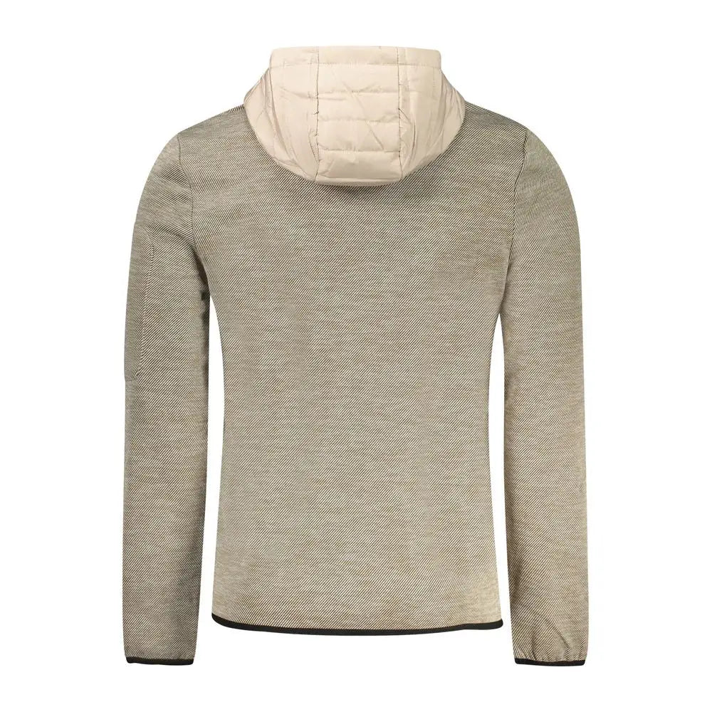 Beige polyester mændsjakke med tekstureret strik og stoppet for