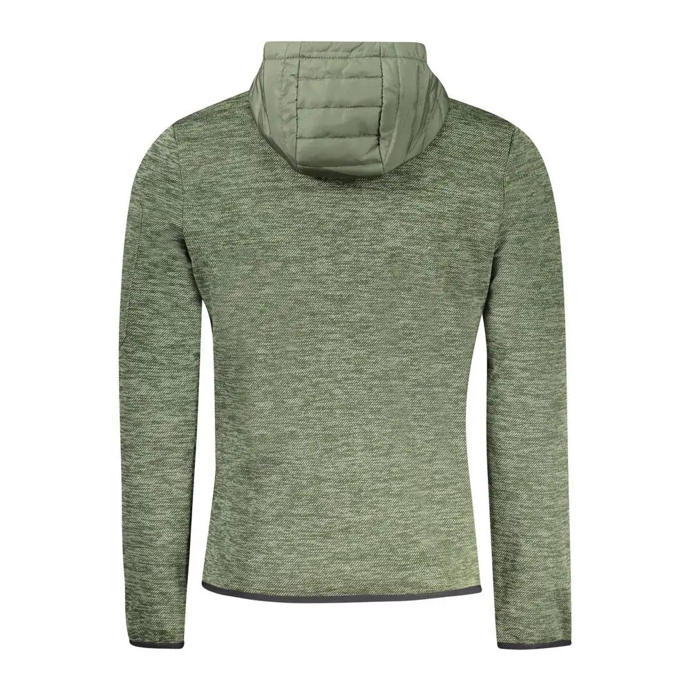 Olive green heathered hooded jacket with quilted collar and black trim, verde poliestere uomo giacca