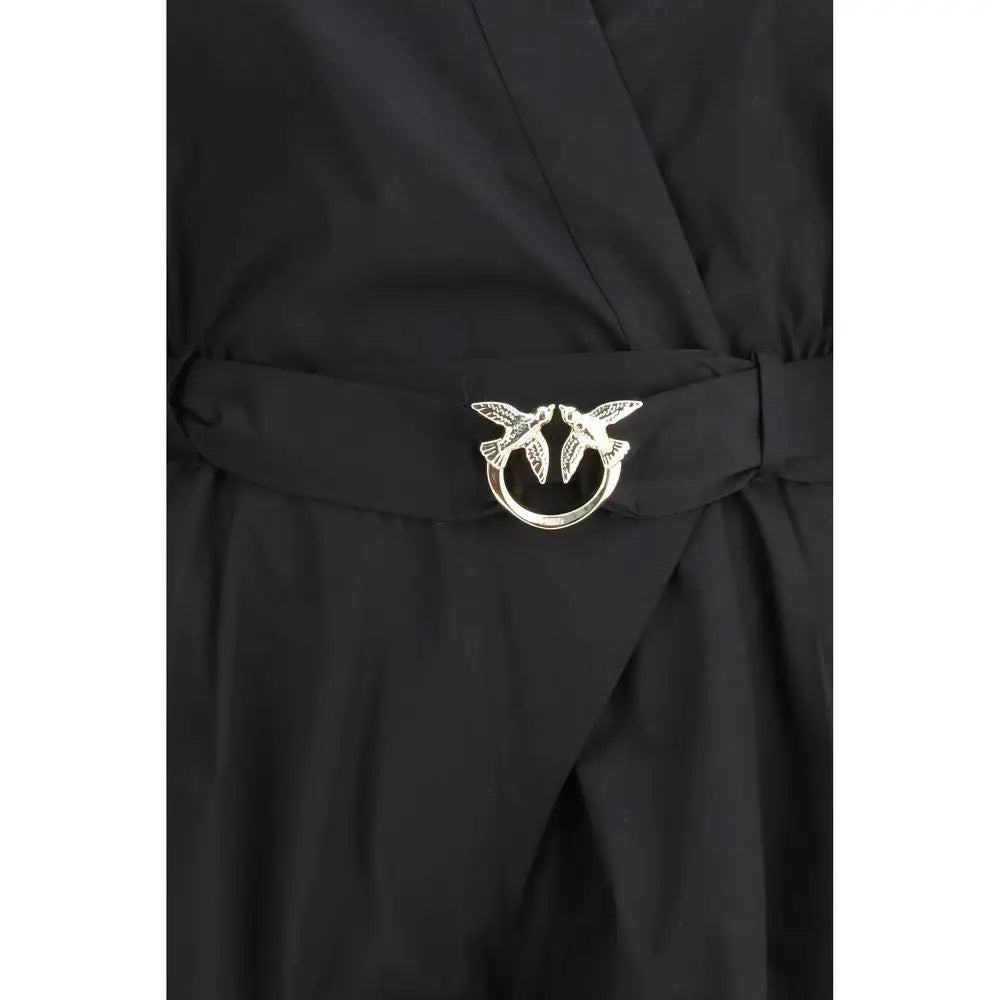 Pinko black cotton jumpsuit med sølvfugle-spænde