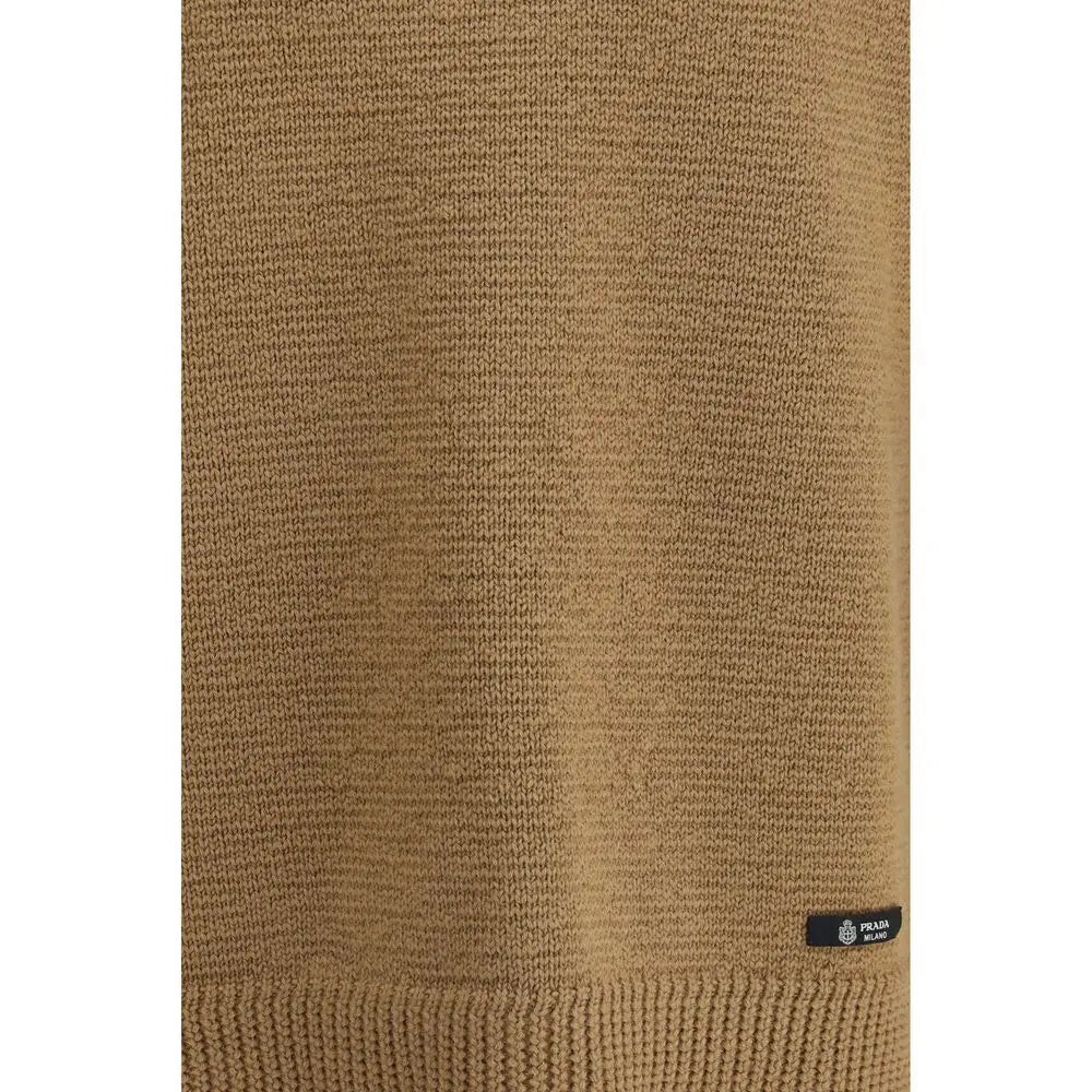 Tan Prada Milano-strikket sweater i beige uld med ribbet tekstur