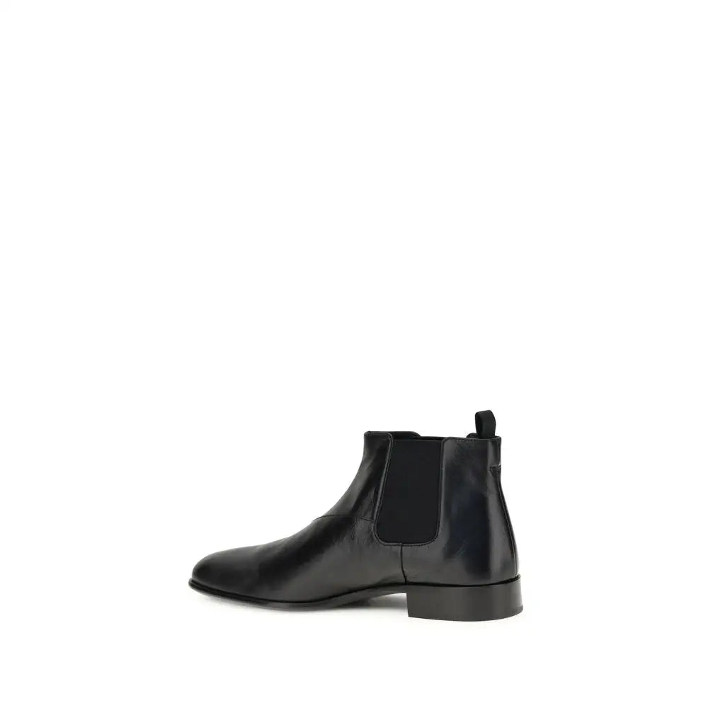 Prada sorte læder ankle boots med elastikpaneler og lav hæl. 100% originale brands