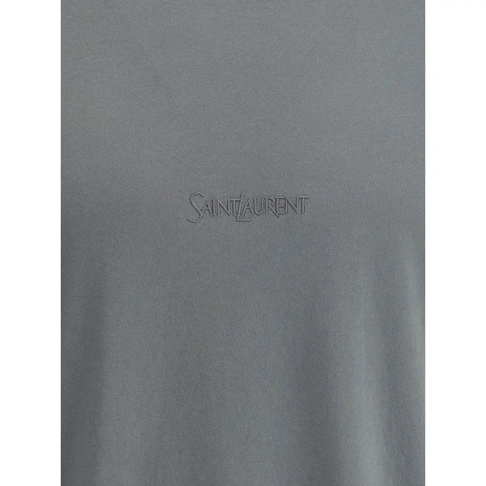Grå Saint Laurent T-shirt med subtilt broderet logo, 100% originale brands