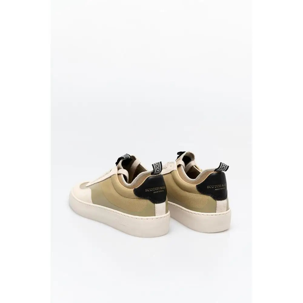 Scotch & Soda beige og sorte lavtop sneakers i suede med hvid gummisål