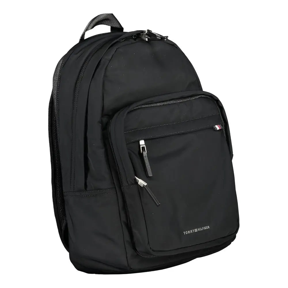 Tommy Hilfiger black polyester backpack med lynlåse og logo