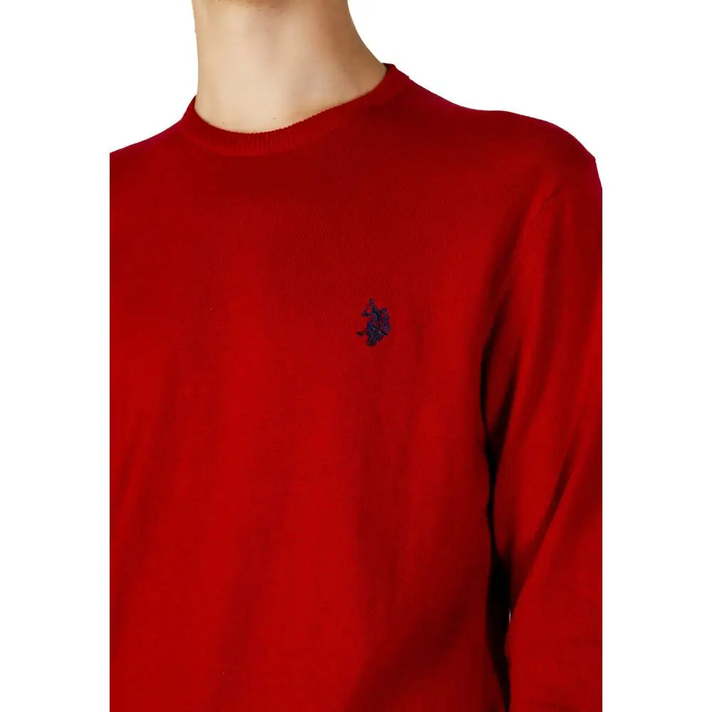 Rød langærmet polo assn multicolor bomuldssweater med mørkeblåt logo