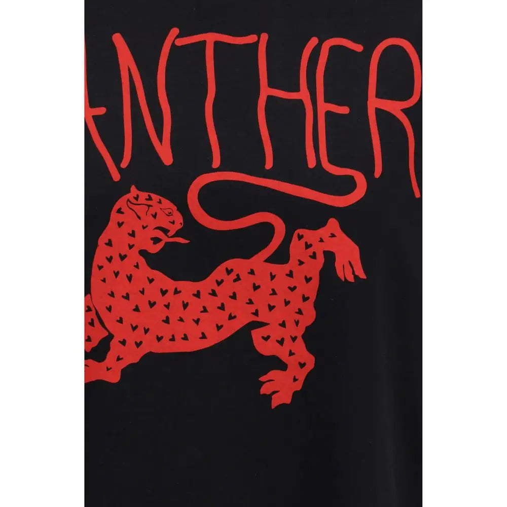 Valentino sort t-shirt med rød panter og hjerter, outlet mærkevarer