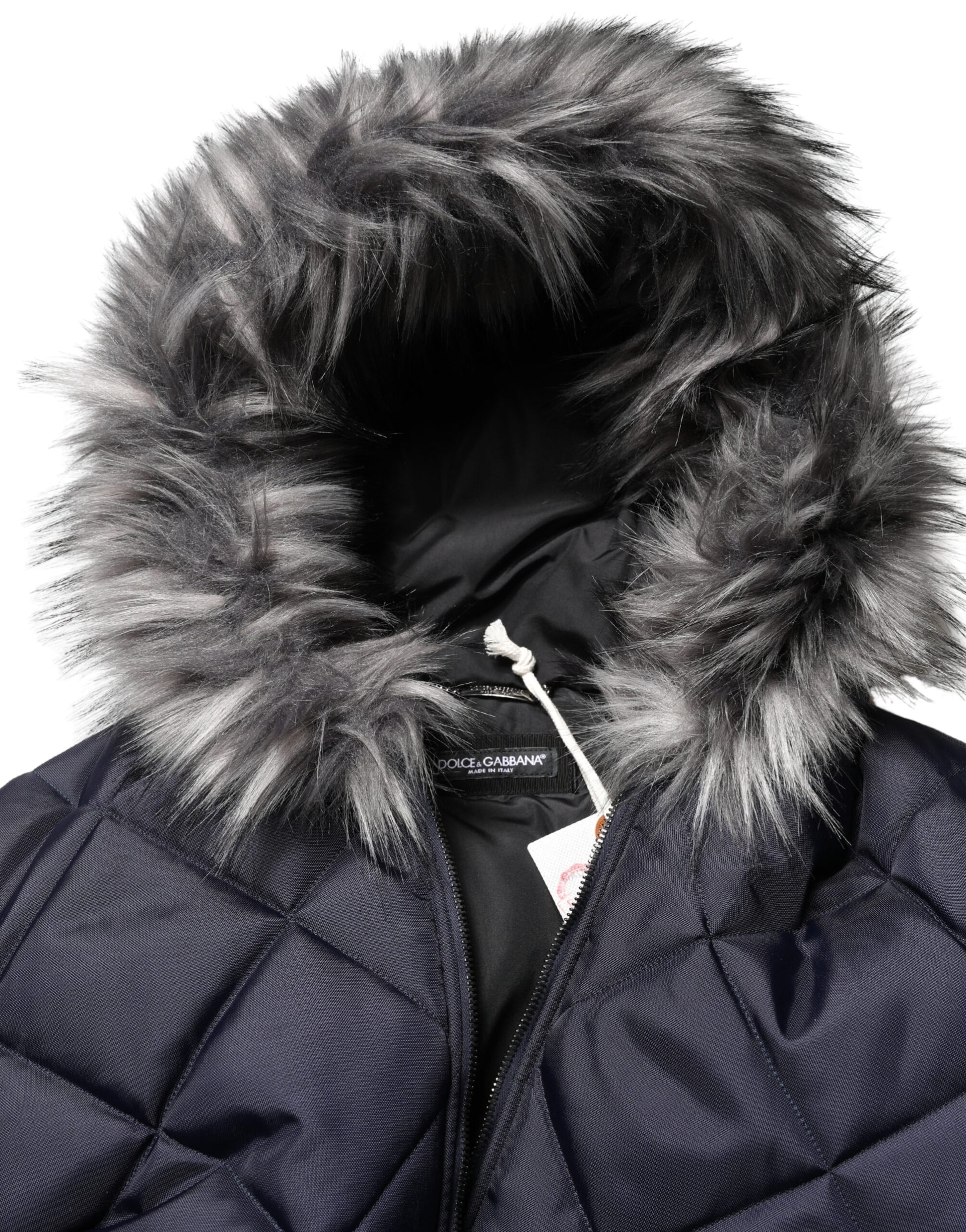 Dolce & Gabbana Black Quilted Fur Shearling Hooded Jacket