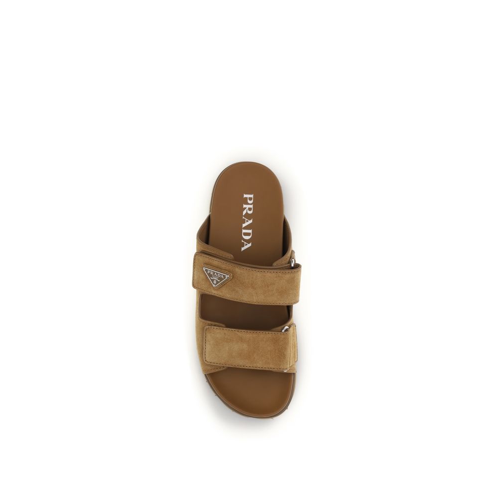 Prada Brown Calf Leather Bos Taurus Strap-On Sandals