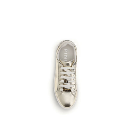 PINKO Gold Calf Leather Bos Taurus Platform Sneakers