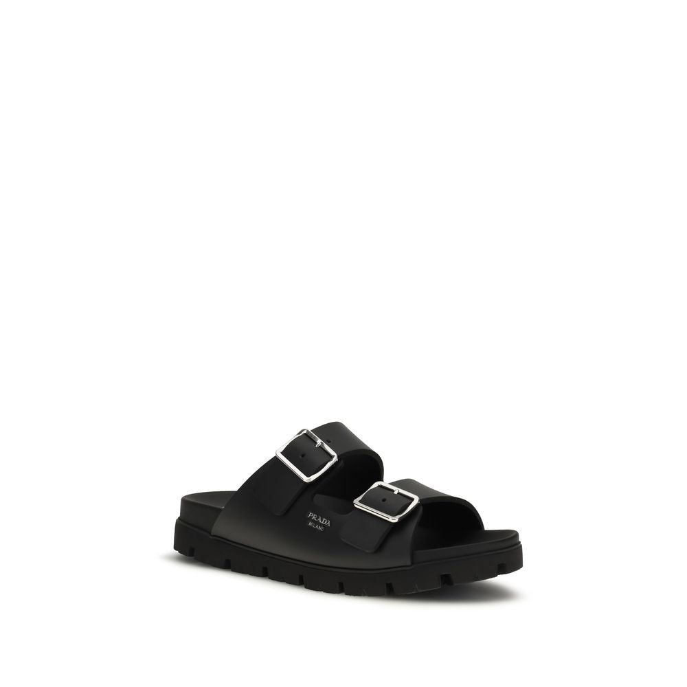 Prada Black Calf Leather Bos Taurus Sandals