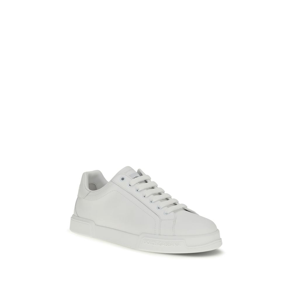 Dolce & Gabbana White Calf Leather Bos Taurus Low Top Sneakers