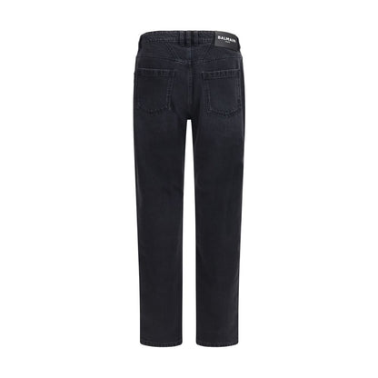 Balmain Black Cotton Straight-Leg Jeans