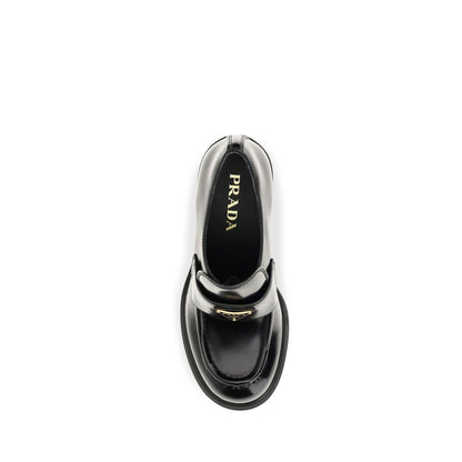 Prada Black Calf Leather Bos Taurus Platform Loafers