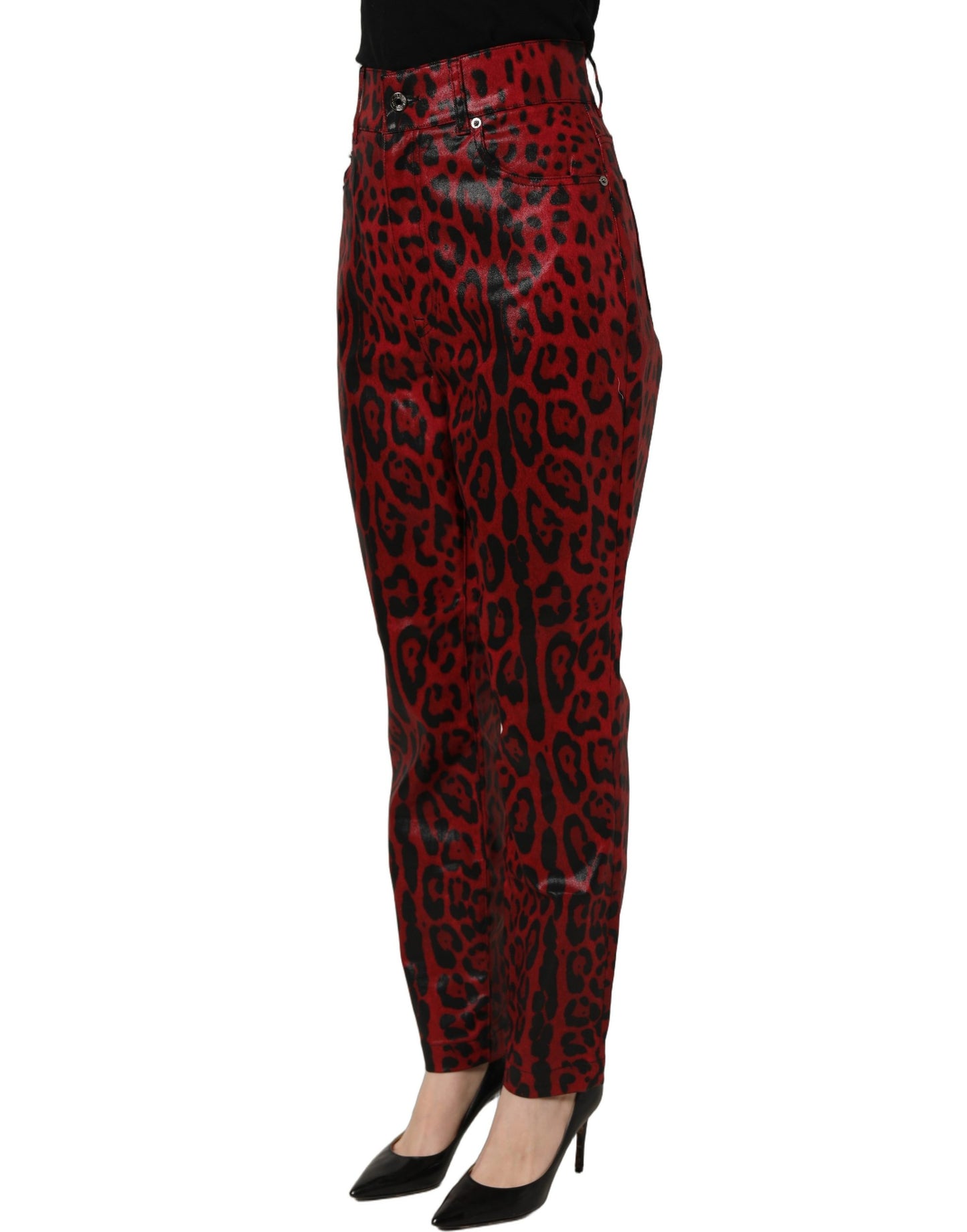 Dolce & Gabbana Red Leopard Cotton 5 Pockets Trouser Jeans