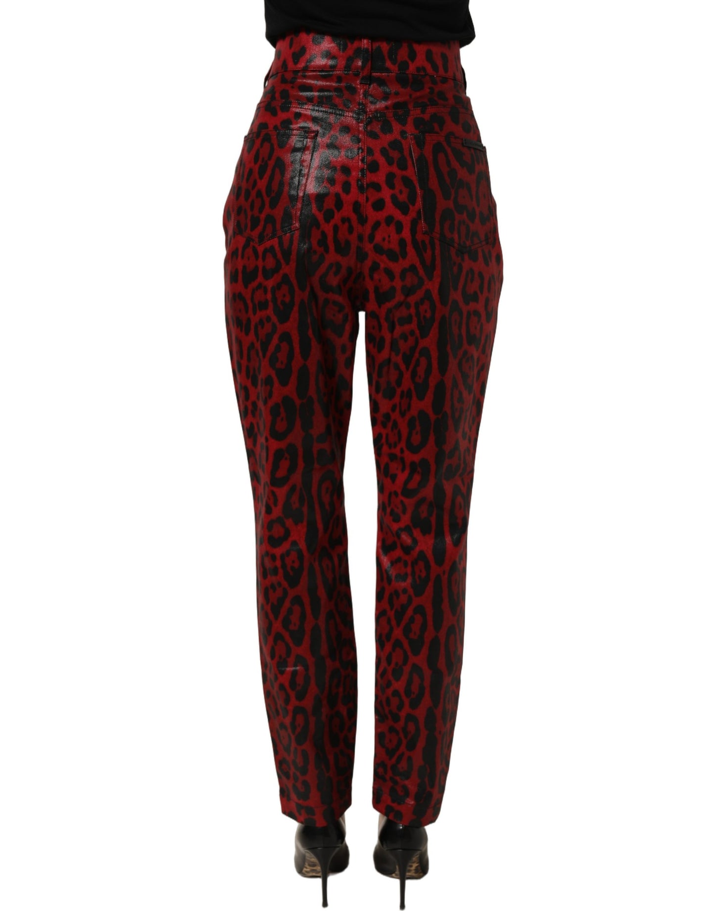 Dolce & Gabbana Red Leopard Cotton 5 Pockets Trouser Jeans
