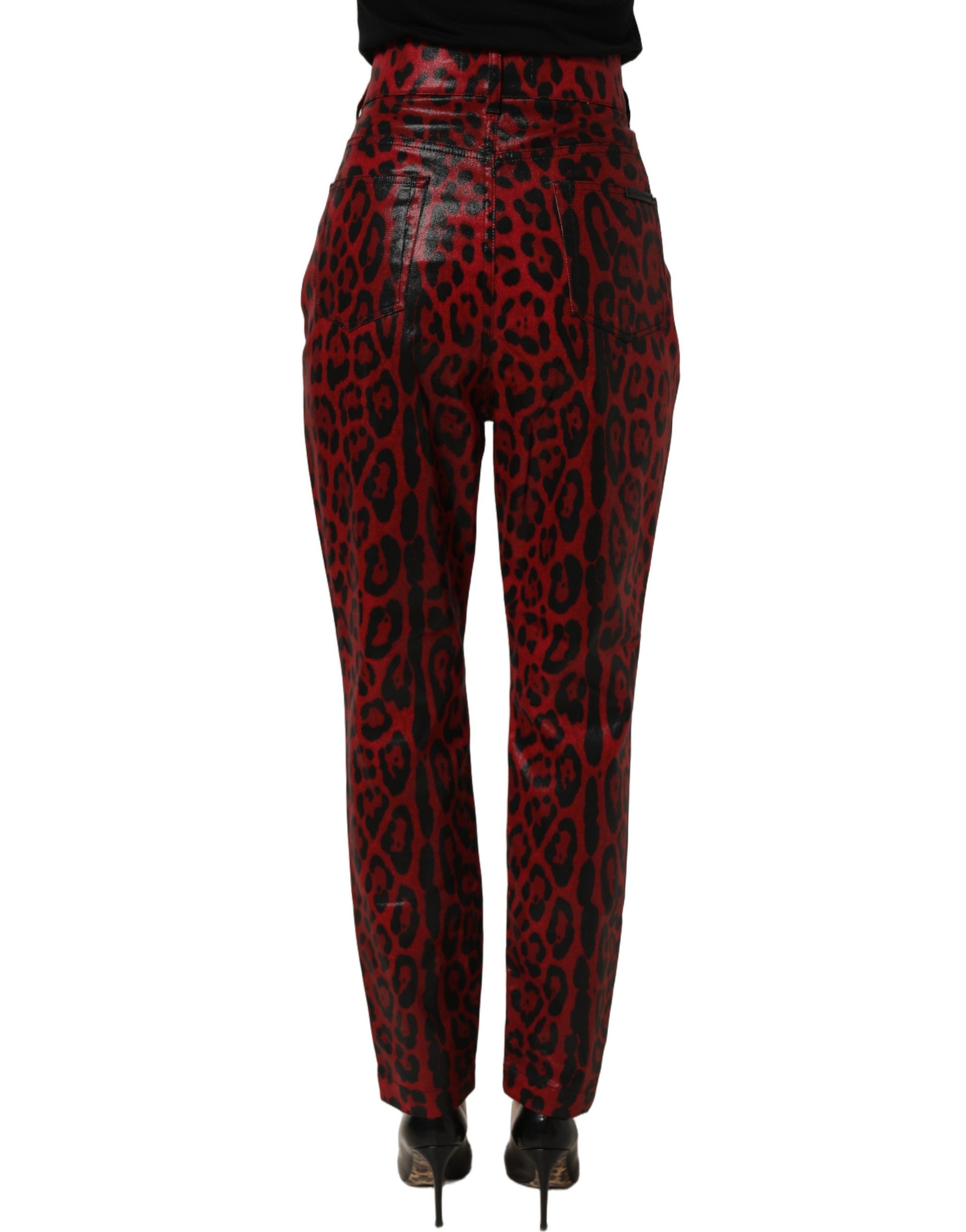 Dolce & Gabbana Red Leopard Cotton 5 Pockets Trouser Jeans