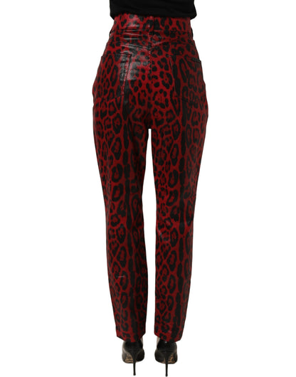 Dolce & Gabbana Red Leopard Cotton 5 Pockets Trouser Jeans