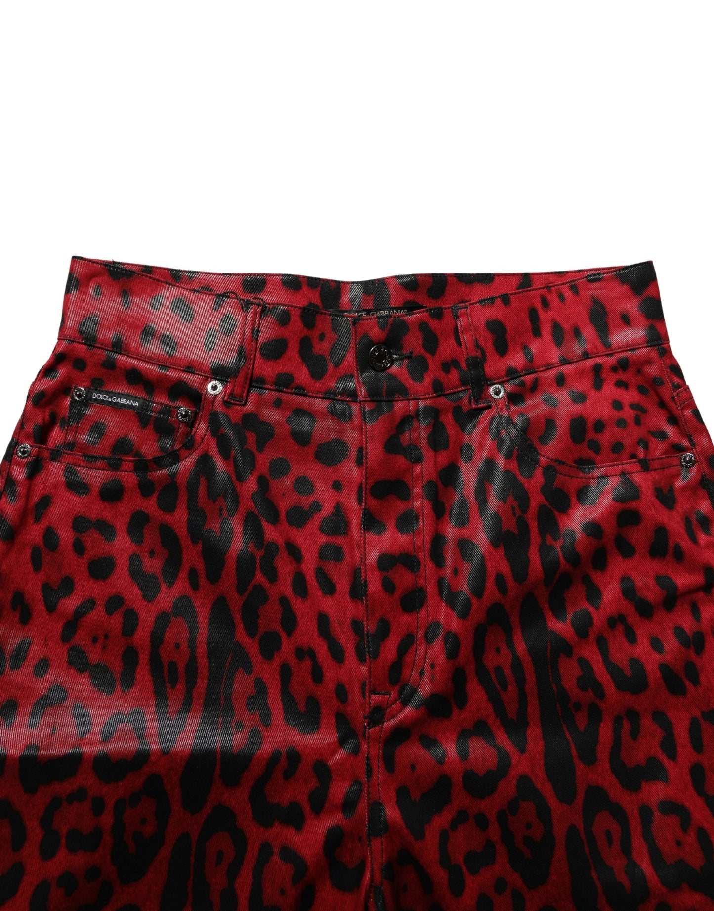 Dolce & Gabbana Red Leopard Cotton 5 Pockets Trouser Jeans