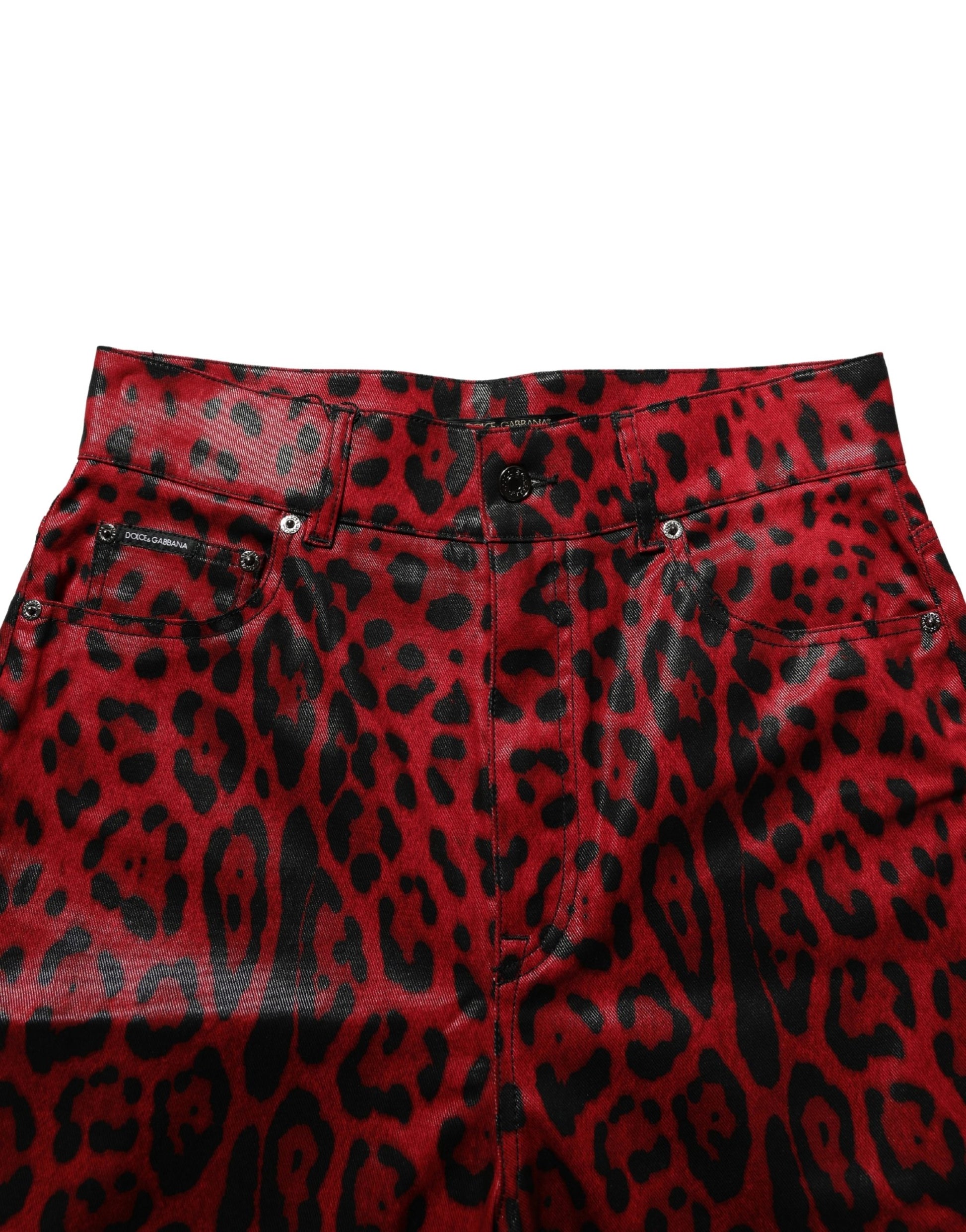 Dolce & Gabbana Red Leopard Cotton 5 Pockets Trouser Jeans
