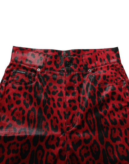 Dolce & Gabbana Red Leopard Cotton 5 Pockets Trouser Jeans