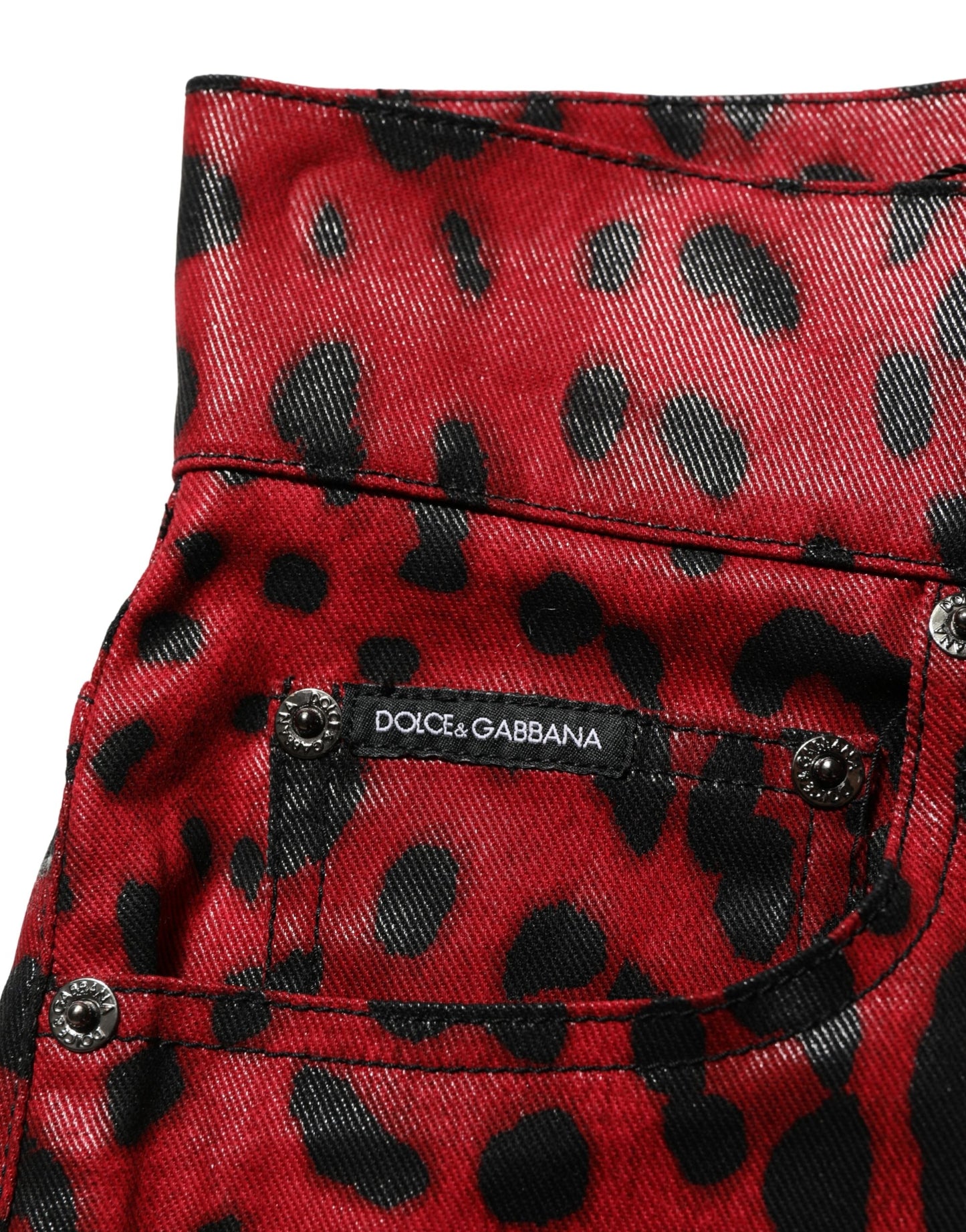 Dolce & Gabbana Red Leopard Cotton 5 Pockets Trouser Jeans