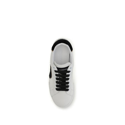 Dolce & Gabbana White Calf Leather Bos Taurus Low Top Sneakers