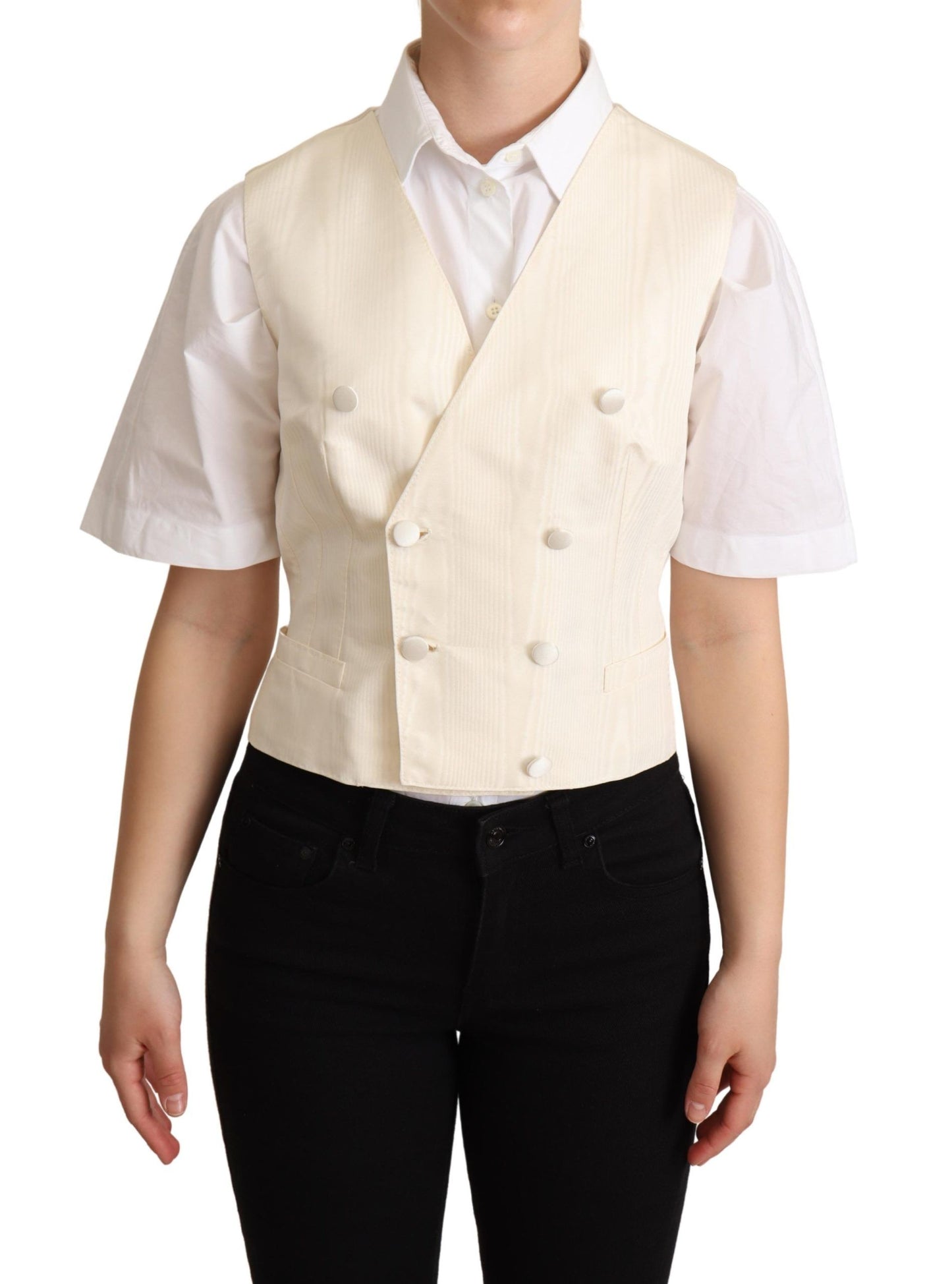 Dolce &amp; Gabbana Beige Silk Sleeveless Waistcoat Vest