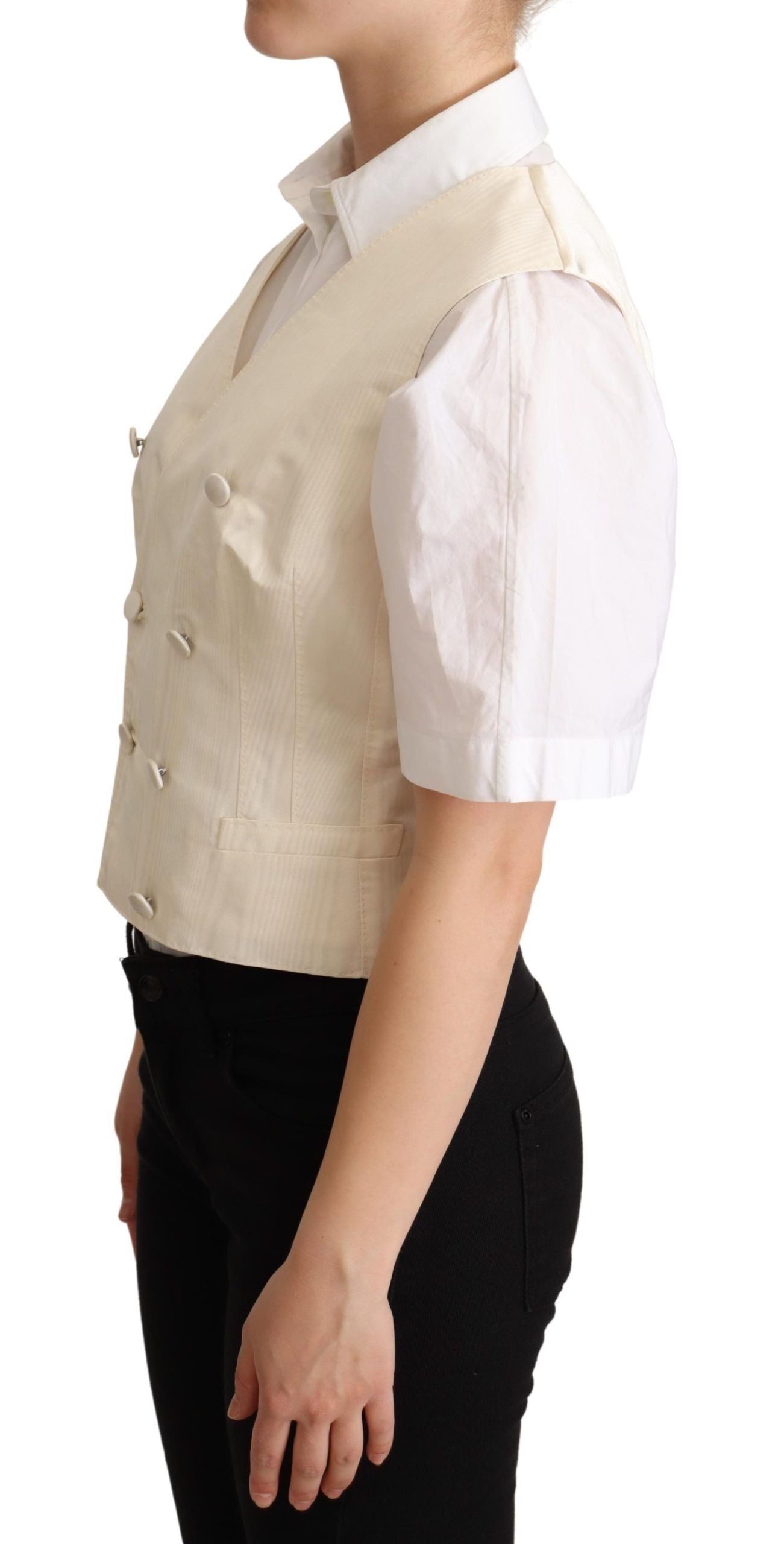 Dolce &amp; Gabbana Beige Silk Sleeveless Waistcoat Vest