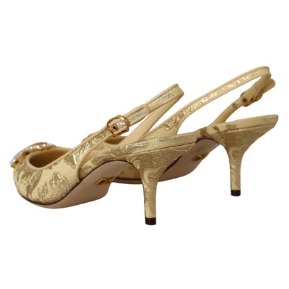 Dolce & Gabbana Gold Crystal Slingbacks Pumps Heels Shoes