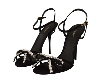 Dolce &amp; Gabbana Black Crystals Ankle Strap Heels Sandals Shoes