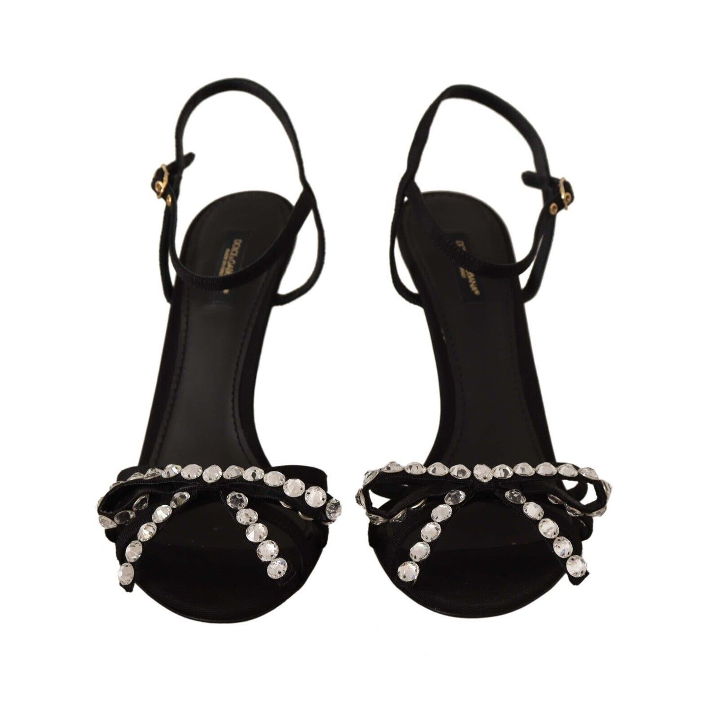 Dolce &amp; Gabbana Black Crystals Ankle Strap Heels Sandals Shoes