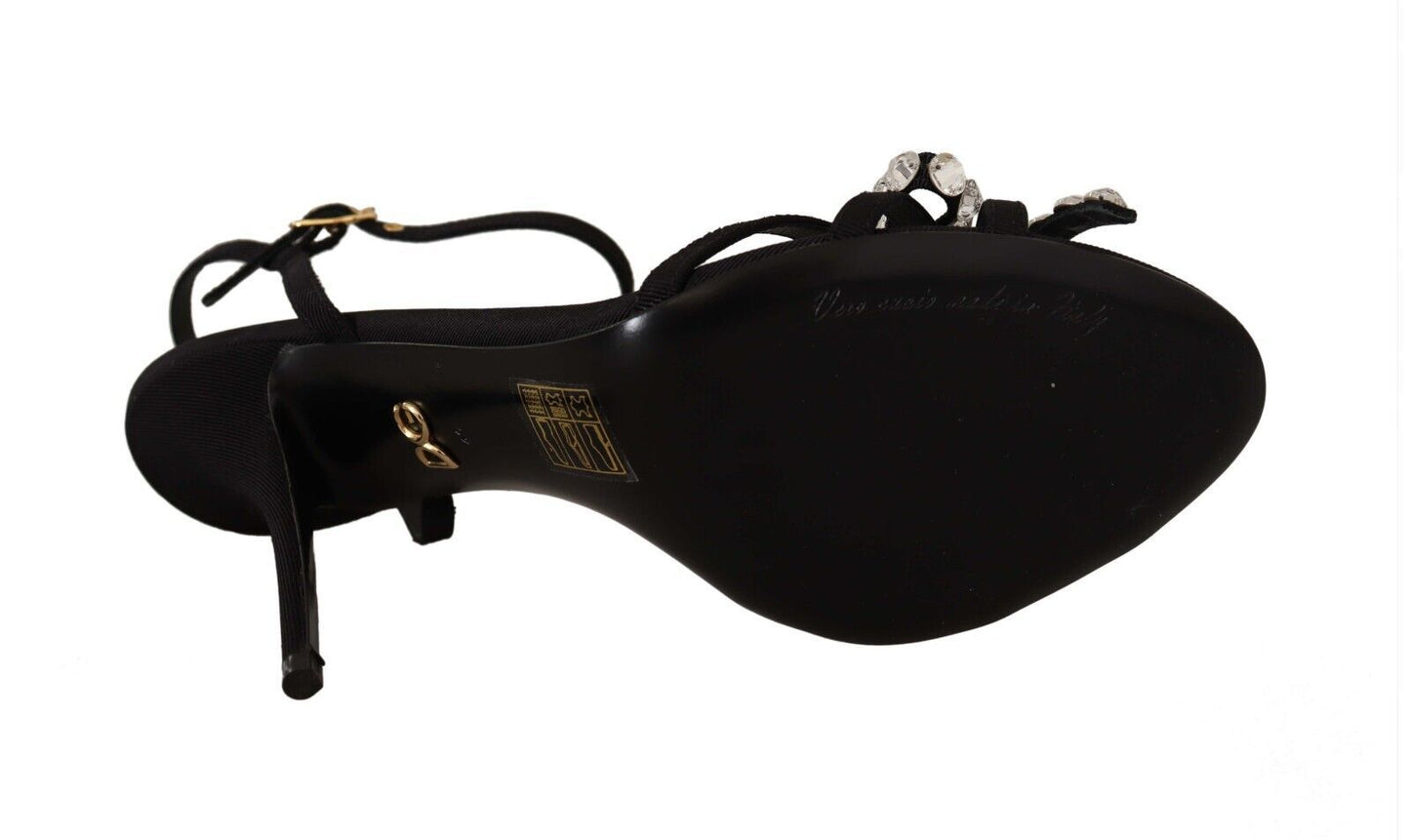Dolce &amp; Gabbana Black Crystals Ankle Strap Heels Sandals Shoes