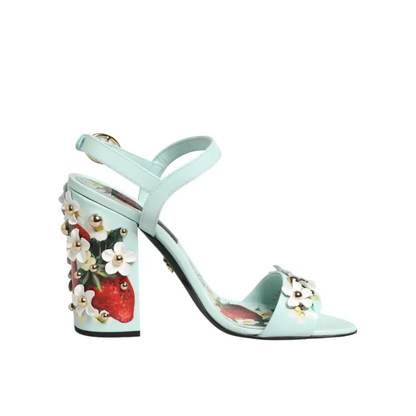 Dolce & Gabbana gabbana mint green floral studs heels sandal bagdel med jordbær