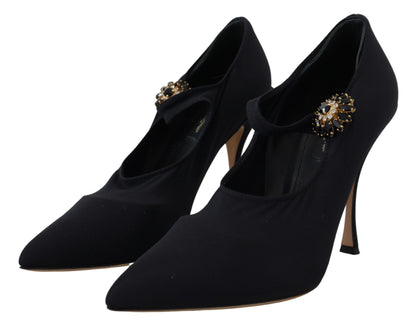 Dolce &amp; Gabbana Black Socks Stretch Crystal Pumps Shoes