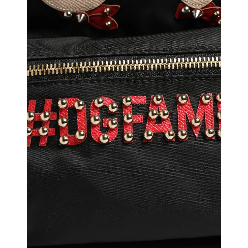 Dolce & Gabbana Vulcano black nylon fanny pack med rød broderi