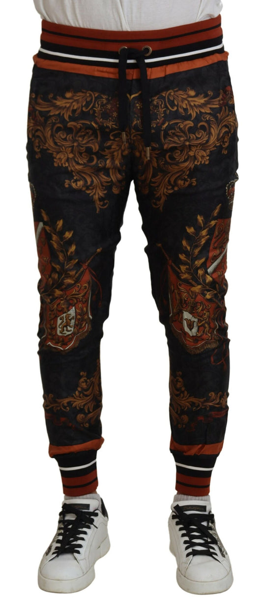 Dolce &amp; Gabbana Grey Silk Baroque Crown Pants &amp; Jeans Sport Pants &amp; Jeans