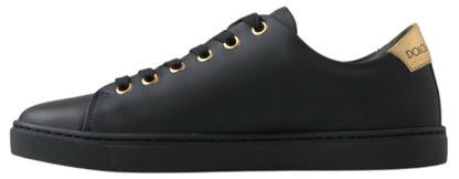 Dolce &amp; Gabbana Black Gold Leather Classic Sneakers Shoes