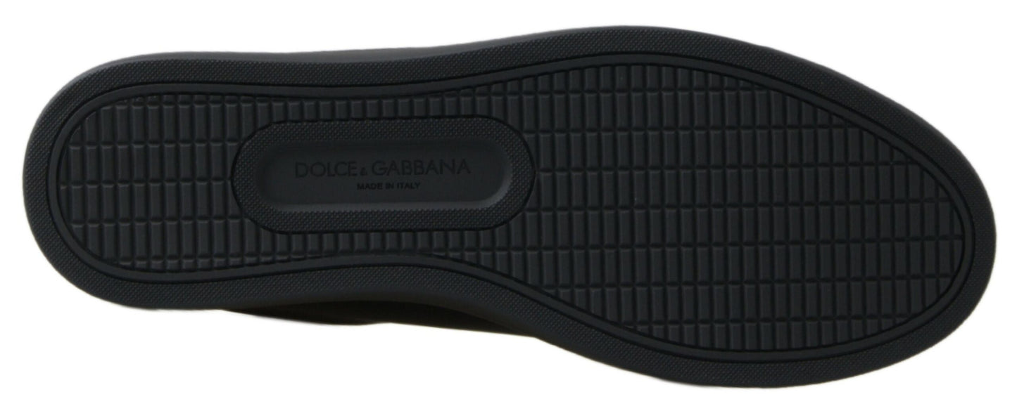 Dolce &amp; Gabbana Black Gold Leather Classic Sneakers Shoes