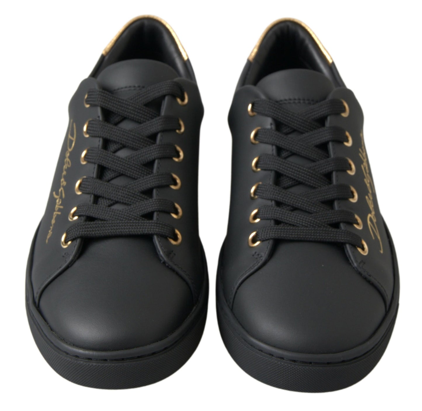 Dolce &amp; Gabbana Black Gold Leather Classic Sneakers Shoes