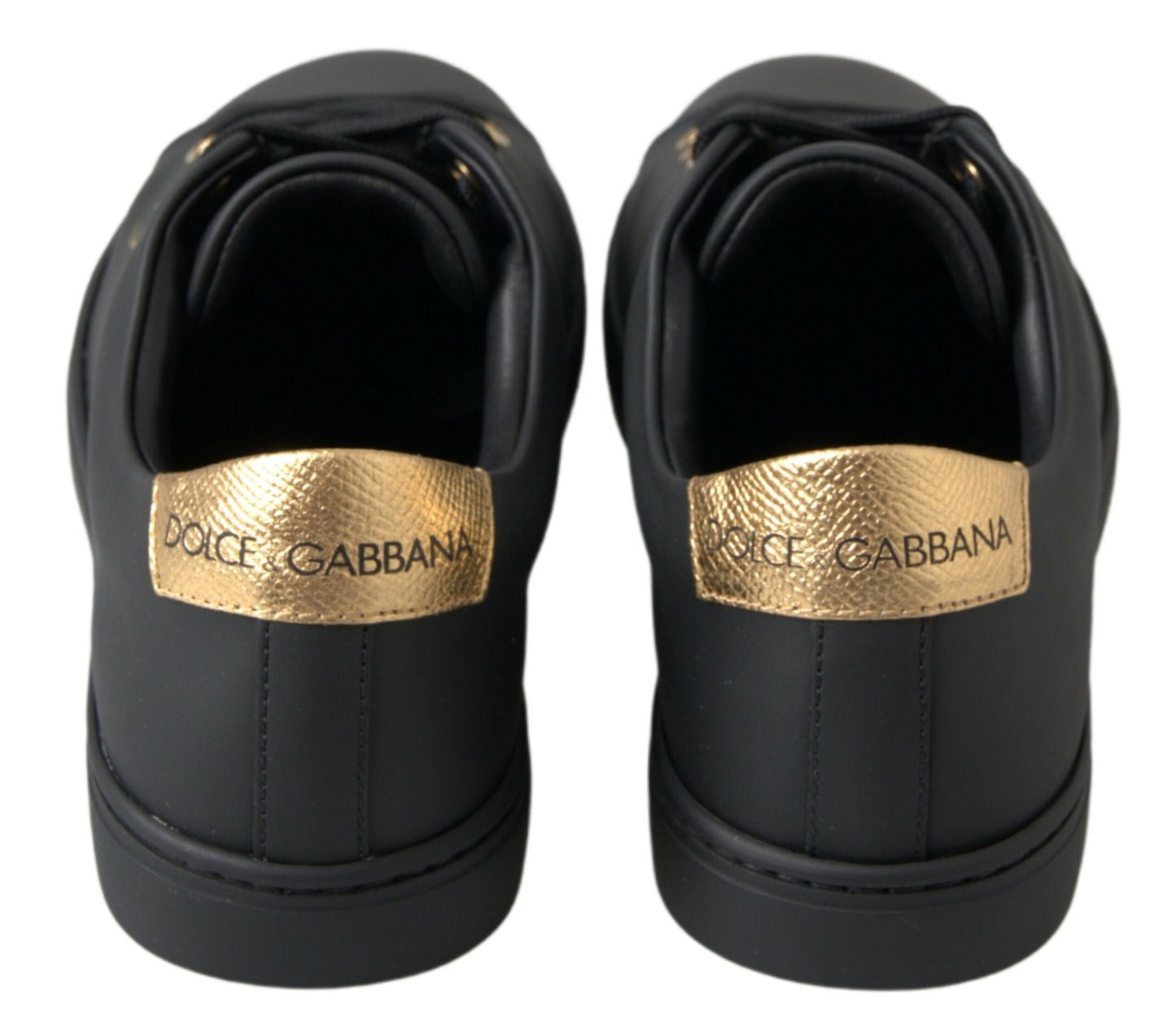 Dolce &amp; Gabbana Black Gold Leather Classic Sneakers Shoes