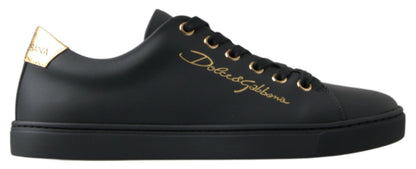Dolce &amp; Gabbana Black Gold Leather Classic Sneakers Shoes