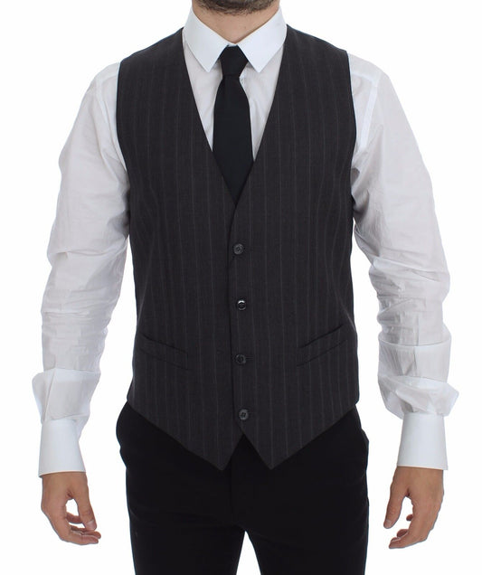 Dolce &amp; Gabbana Gray Striped Wool Logo Vest Gilet Veste