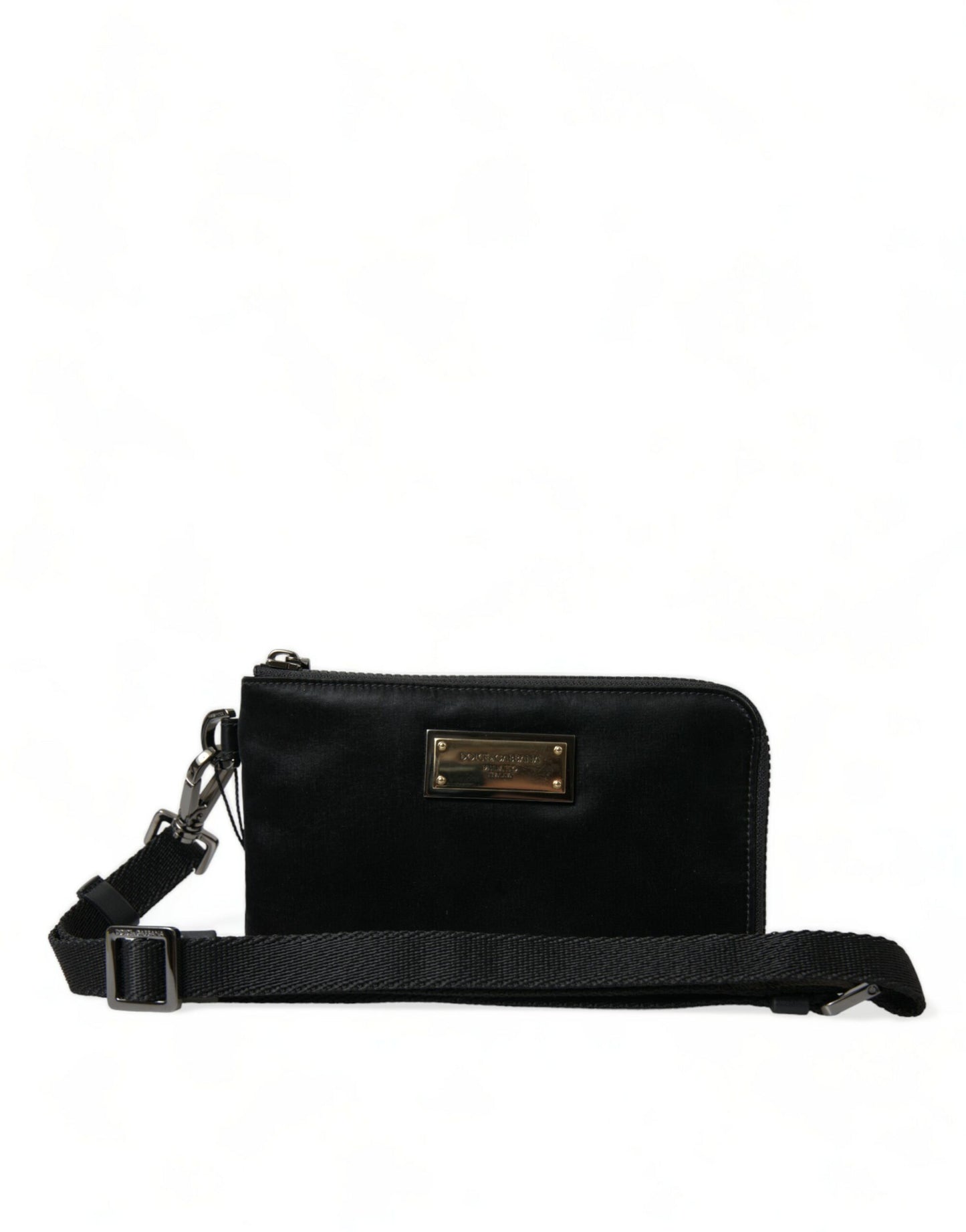 Dolce &amp; Gabbana Black Nylon Logo Plaque Keyring Pouch Clutch Bag