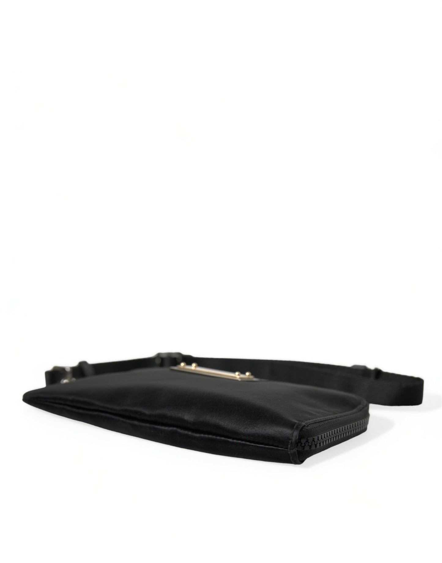 Dolce &amp; Gabbana Black Nylon Logo Plaque Keyring Pouch Clutch Bag
