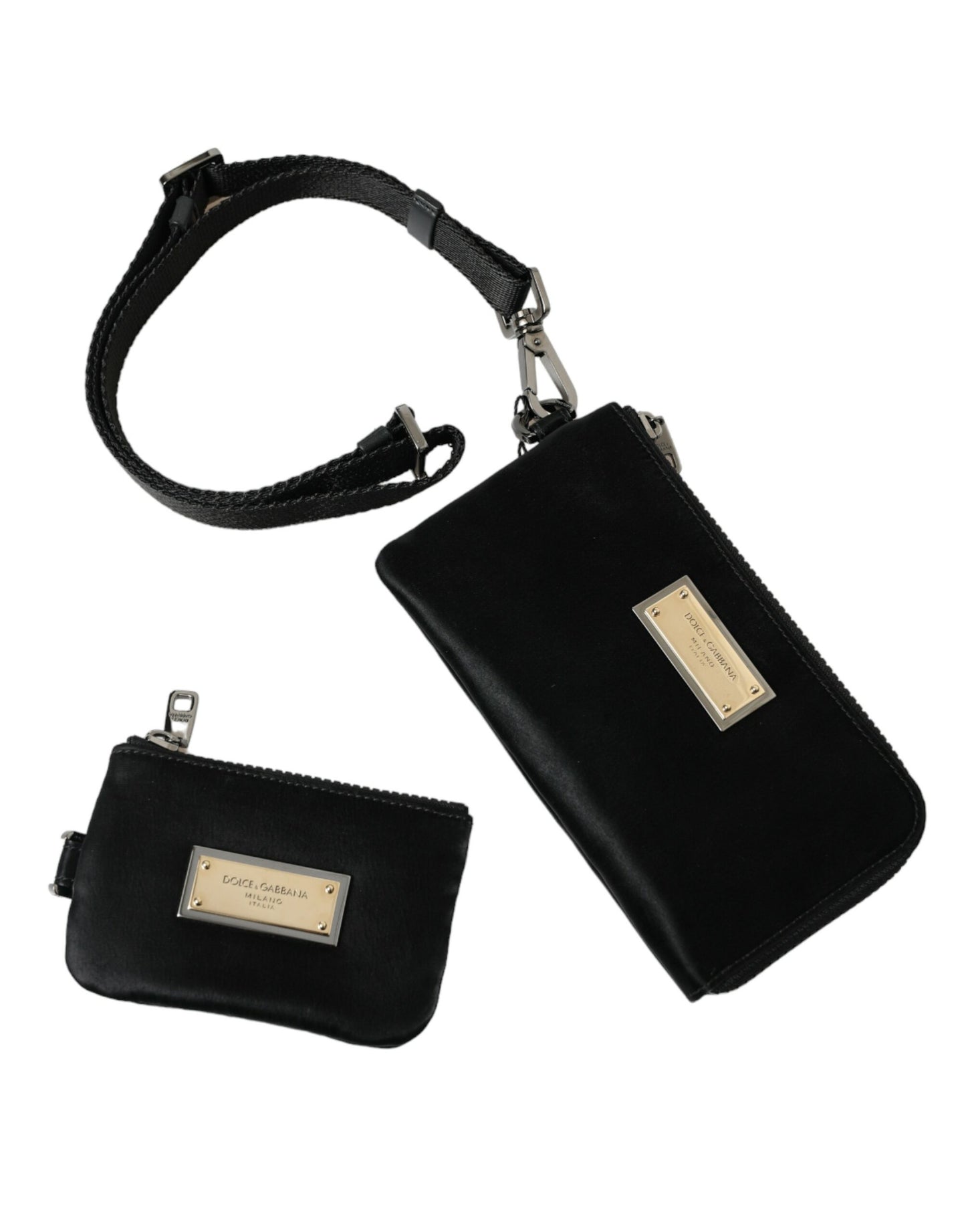 Dolce &amp; Gabbana Black Nylon Logo Plaque Keyring Pouch Clutch Bag