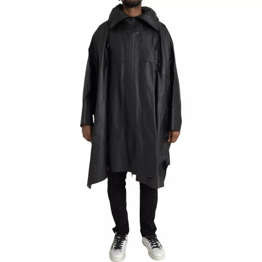 Bottega Veneta Black Leather Hooded Men Trench Coat Jacket