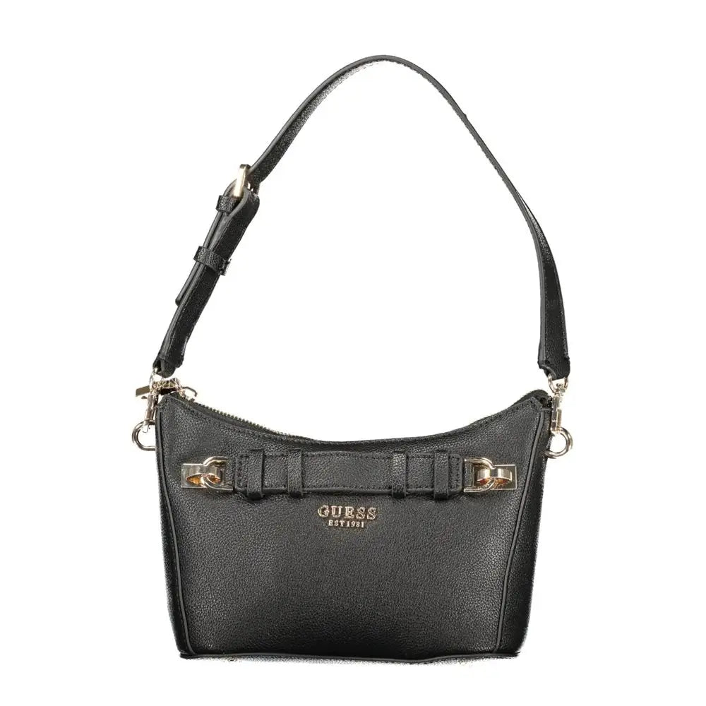 Guess Jeans black polyurethan kvindetasche med sort lædertekstur og guld hardware