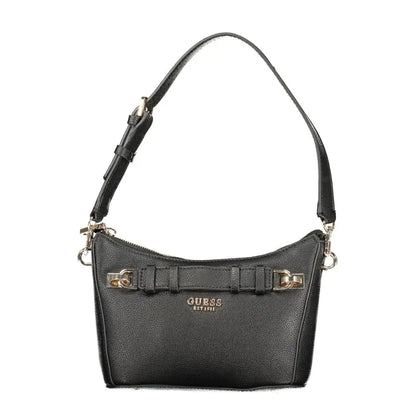 Guess Jeans black polyurethan kvindetasche med sort lædertekstur og guld hardware