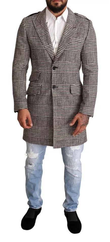 Dolce &amp; Gabbana Gray Check Plaid Long Trench Coat Jacket